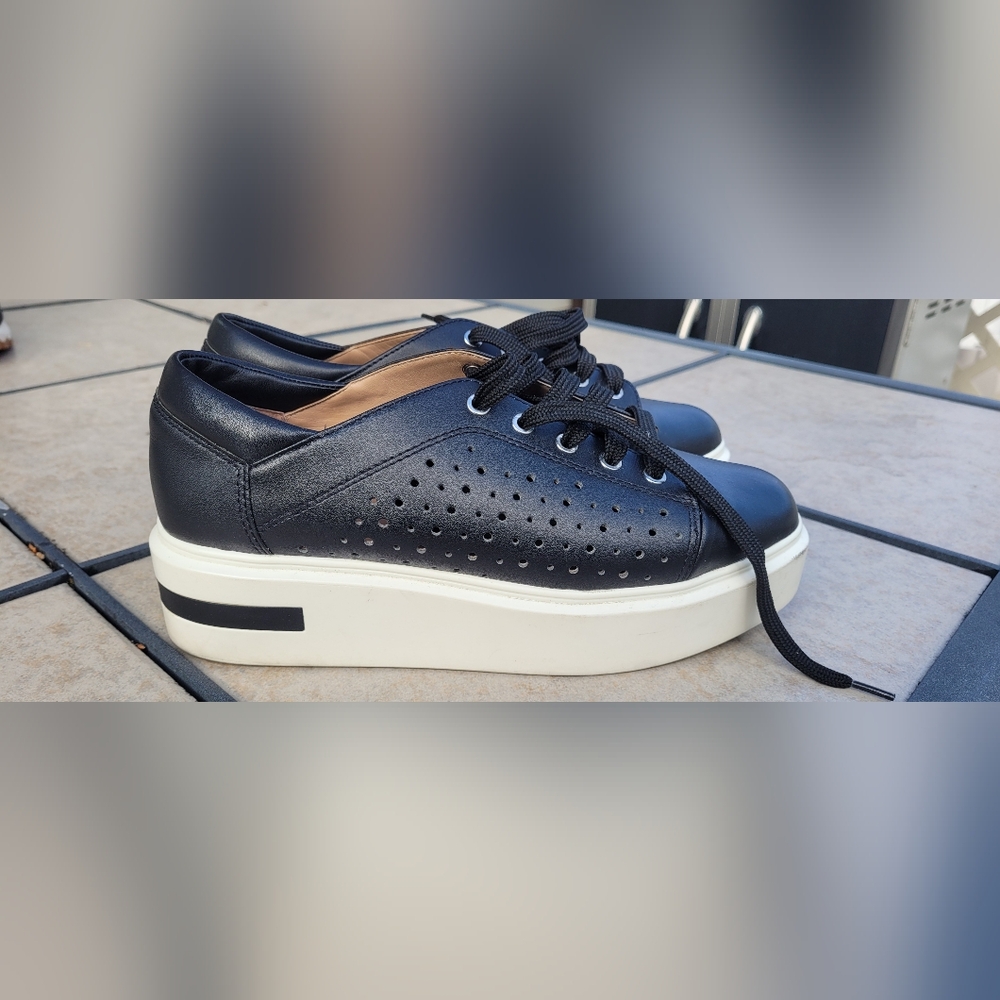 Linea Paolo Kosta Platform Sneaker in Black Leather.